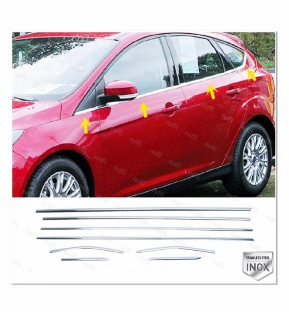 FAMS OTO AKSESUAR Ford Focus 3 Krom Cam Çıtası 8 prç. 2010-2018 Arası P. Çelik (HB)