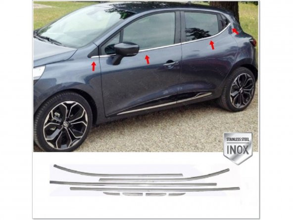 FAMS OTO AKSESUAR Renault Clio 4 HB Krom Cam Çıtası 8 prç. 2012 ve üzeri Paslanmaz Çelik