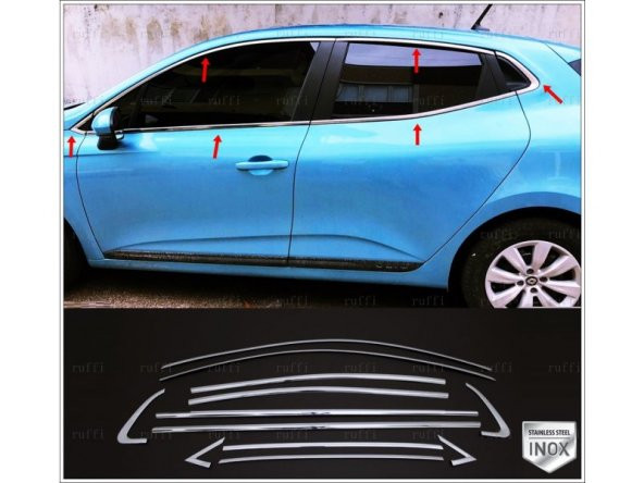 FAMS OTO AKSESUAR Renault Clio 5 Krom Cam Çerçevesi 12 parça 2020 ve üzeri Paslanmaz Çelik - Resim 4