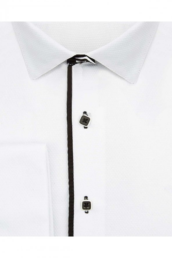 Slim Fit Ata Yaka Beyaz Erkek Gömlek - 2
