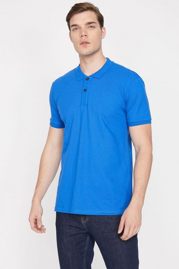 Erkek Mavi Polo Yaka T-Shirt 9YAM12133LK - 5