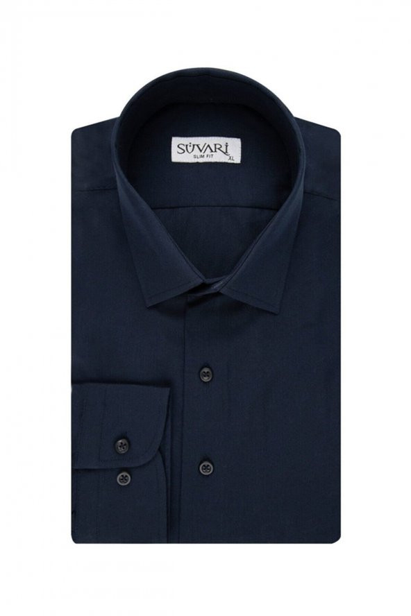 SÜVARİ Classics Smart Sport Dar Kalıp Takım Elbise Gömleği Düz Mavi Slim Fit Cepsiz - 2