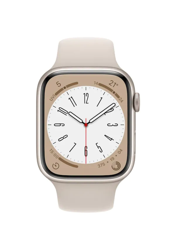 Apple Watch Series 8 GPS 45mm Yıldız Işığı Alüminyum Kasa ve Spor Kordon Akıllı Saat