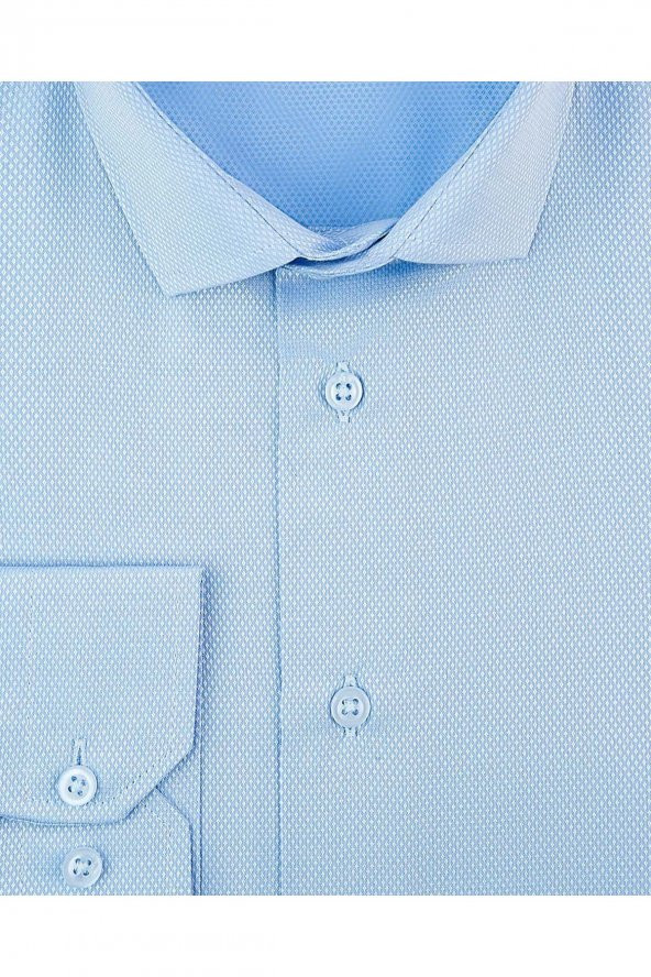 Slim Fit Armür Desenli Soluk Mavi Erkek Gömlek - Resim 5