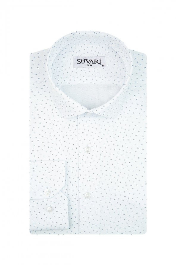 Slim Fit Desenli Beyaz Erkek Gömlek