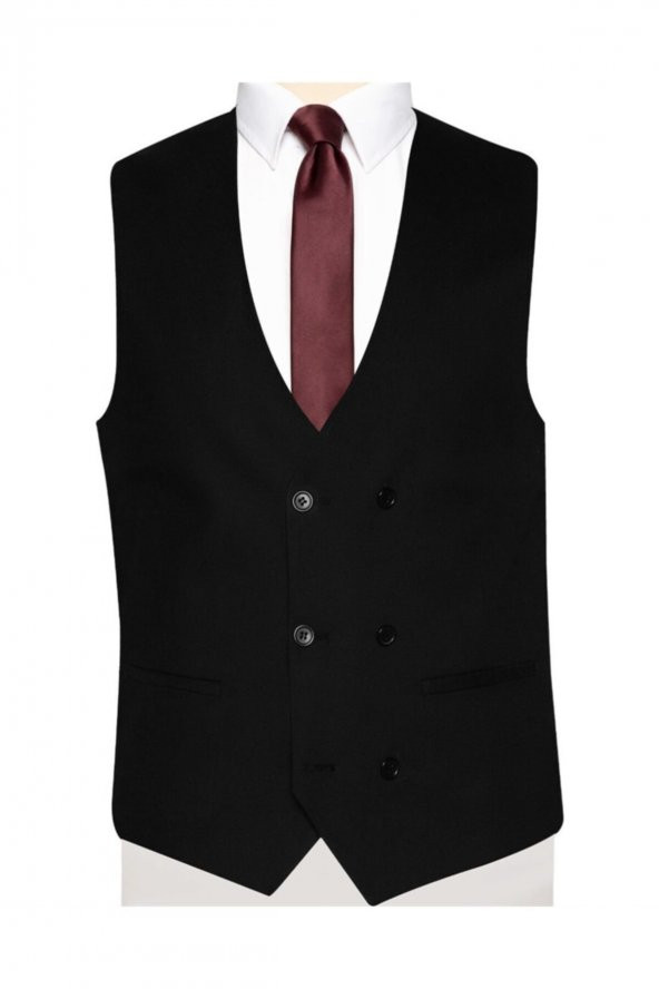 6 Drop Slim Fit Siyah Yelekli Düz Takım Elbise - 3