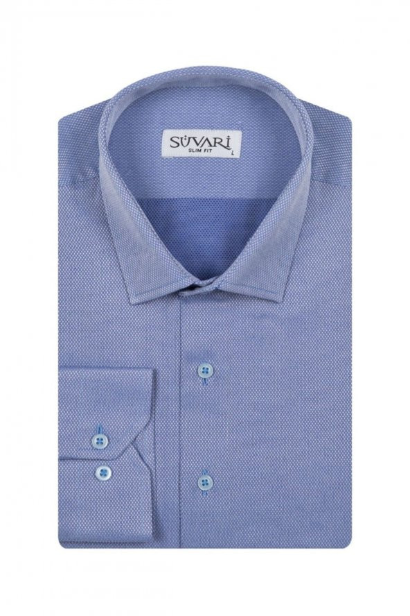 Slim Fit Armür Desenli Erkek Gömlek - 3