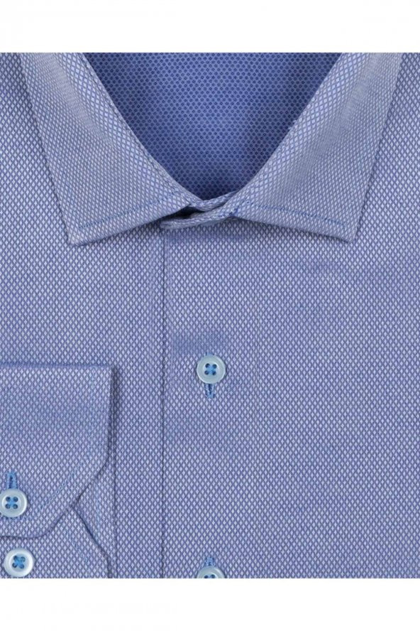 Slim Fit Armür Desenli Erkek Gömlek - 4