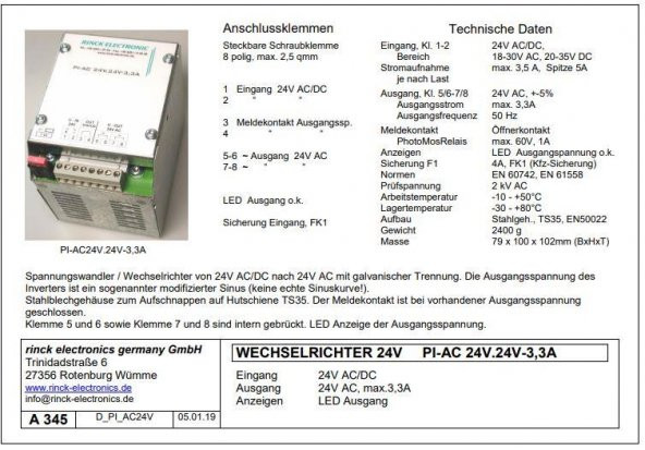 Rinck Electronics PI-AC 24V.24V-3,3A Dönüştürücü İnverter - Resim 2