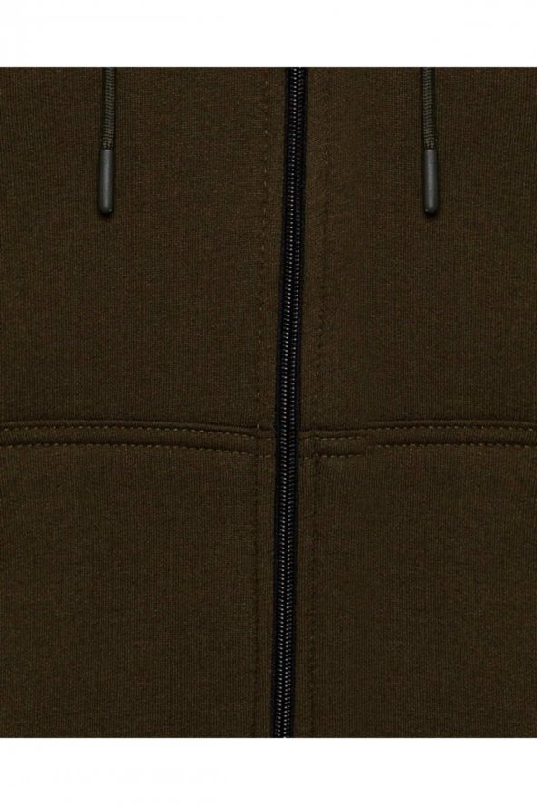 Üç Iplik Fermuarlı Kapüşonlu Yeşil Erkek Sweatshirt - Resim 2