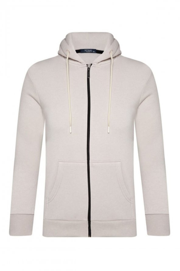 Üç Iplik Fermuarlı Kapüşonlu Yeşil Erkek Sweatshirt - Resim 3