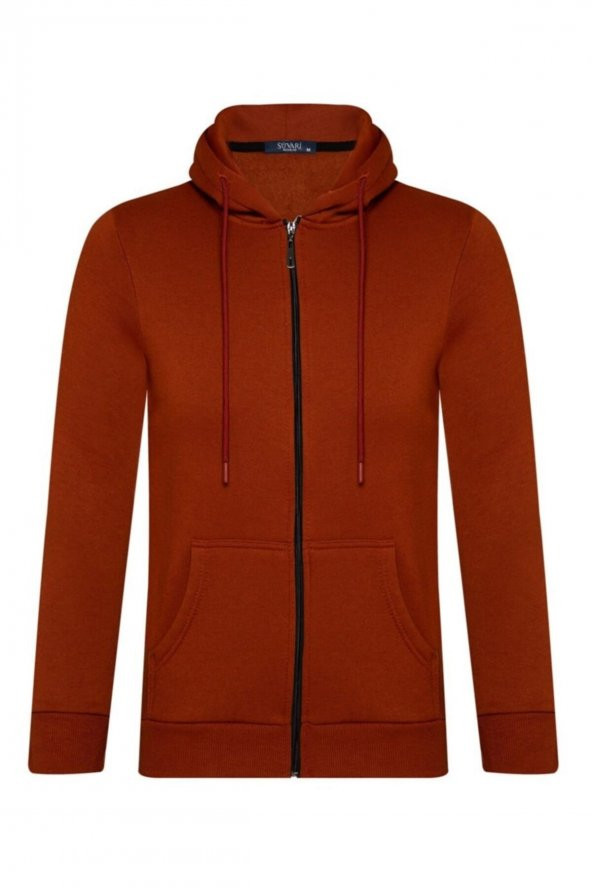 Üç Iplik Fermuarlı Kapüşonlu Yeşil Erkek Sweatshirt - Resim 5