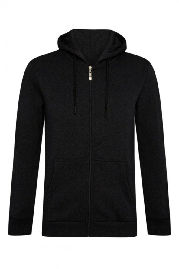 Üç Iplik Fermuarlı Kapüşonlu Yeşil Erkek Sweatshirt - Resim 7