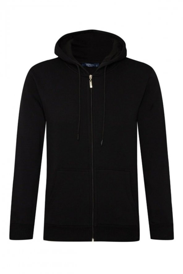 Üç Iplik Fermuarlı Kapüşonlu Yeşil Erkek Sweatshirt - Resim 9