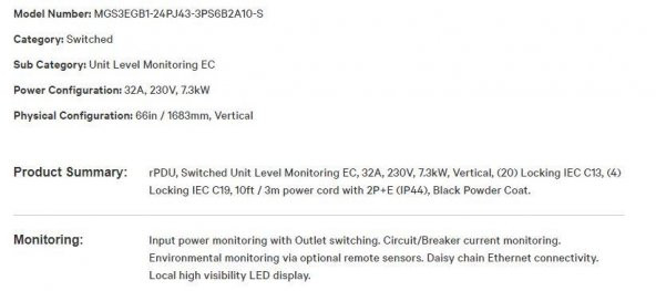 Vertiv VP8953 Şebeke Dağıtım Ünitesi - Vertiv Geist rPDU Switched 0U input - Resim 3
