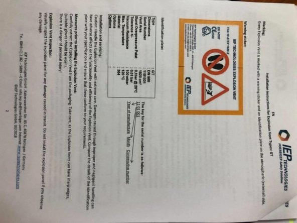 IEP GT DN500 0,4 Bar Patlama Menfezi - Sönümleyici Patlama Kapağı - 5