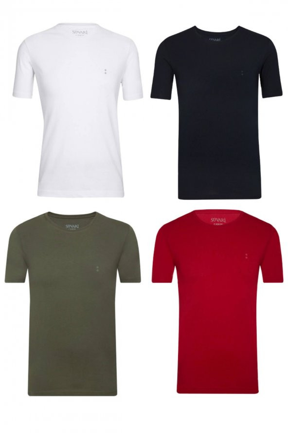 SÜVARİ CLASSİCS BASİC FİT PAMUK YUVARLAK YAKA 4LÜ TSHİRT PAKETİ SİYAH-LACİVERT-BEYAZ-HAKİ - 4