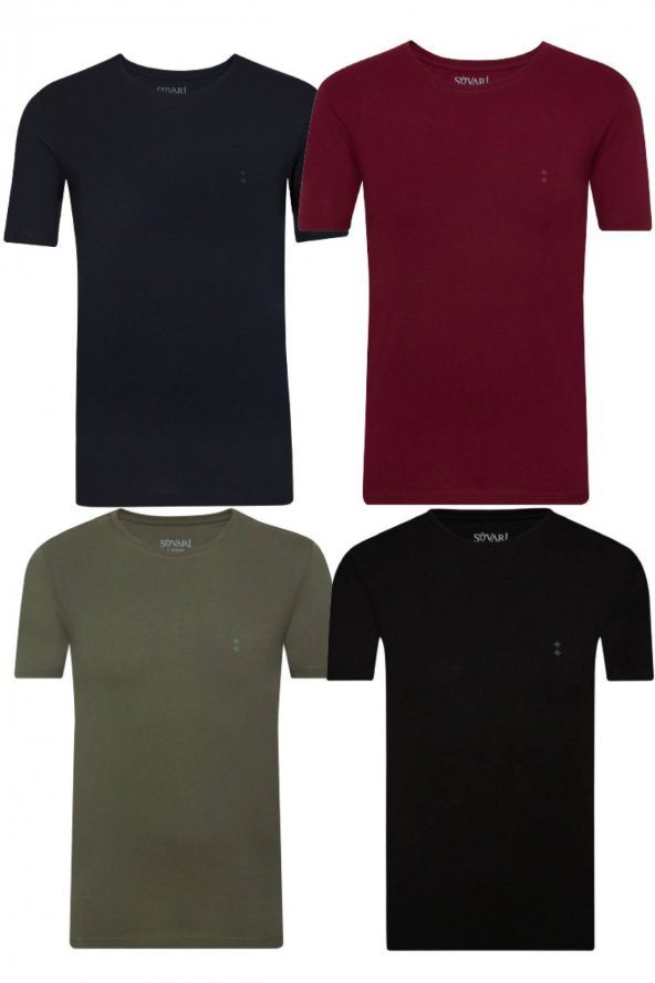 SÜVARİ CLASSİCS BASİC FİT PAMUK YUVARLAK YAKA 4LÜ TSHİRT PAKETİ SİYAH-LACİVERT-BEYAZ-HAKİ - 5