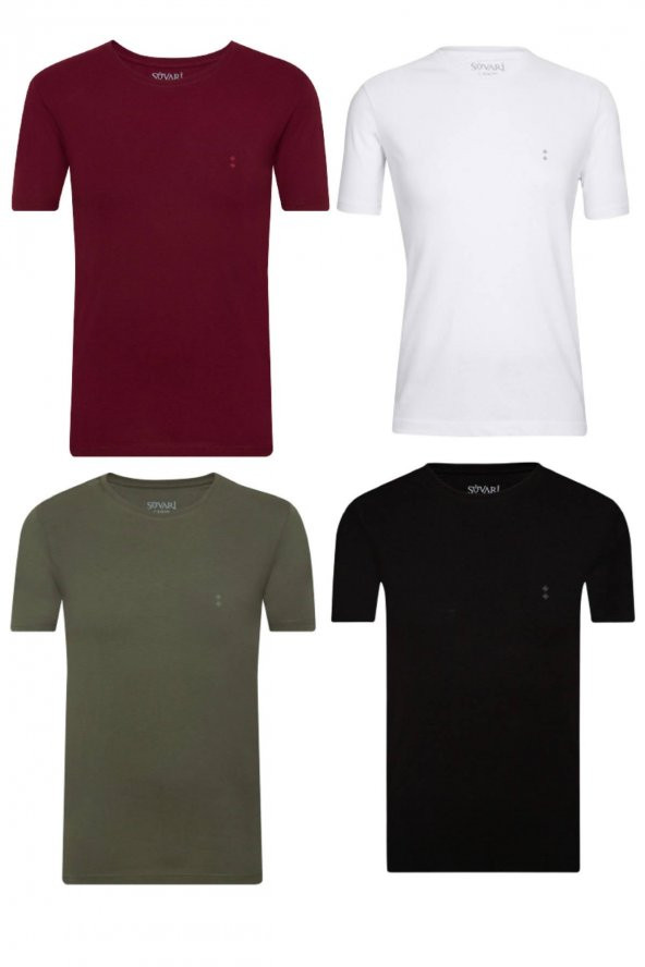 SÜVARİ CLASSİCS BASİC FİT PAMUK YUVARLAK YAKA 4LÜ TSHİRT PAKETİ SİYAH-LACİVERT-BEYAZ-HAKİ - 6