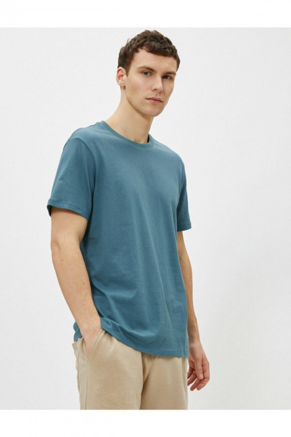 Erkek Ekru Bisiklet Yaka T-Shirt - Resim 9