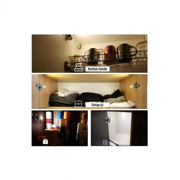 6 Adet Dolap Içi Sensörlü Menteşe Lambası Led Pilleri Dahil - 4