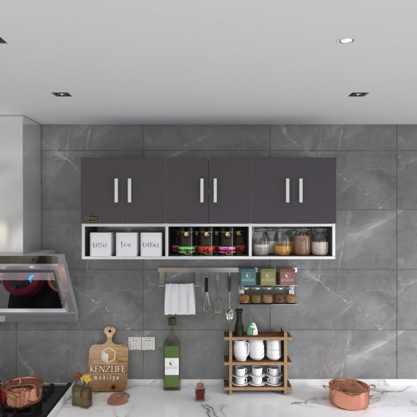 Kenzlife hazır mutfak vice gri 060*180*22 mutfak banyo dolabı kapaklı raflı - Resim 4