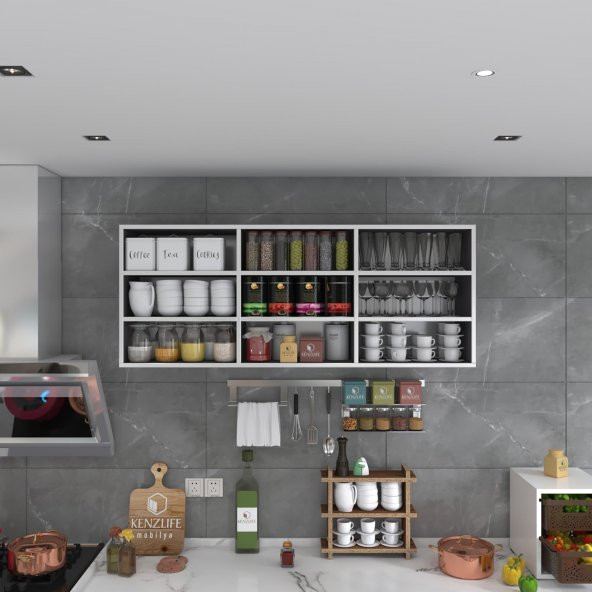 Kenzlife hazır mutfak orela gri 060*150*22 mutfak banyo dolabı kapaksız raflı - 4