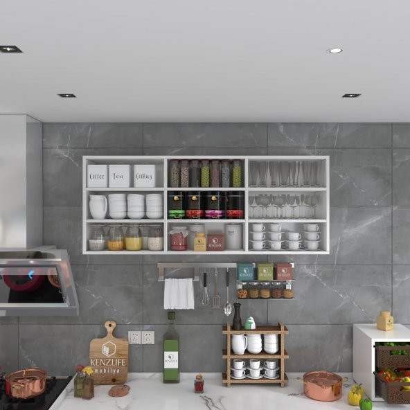 Kenzlife hazır mutfak orela byz 060*150*22 mutfak banyo dolabı kapaksız raflı - Resim 4