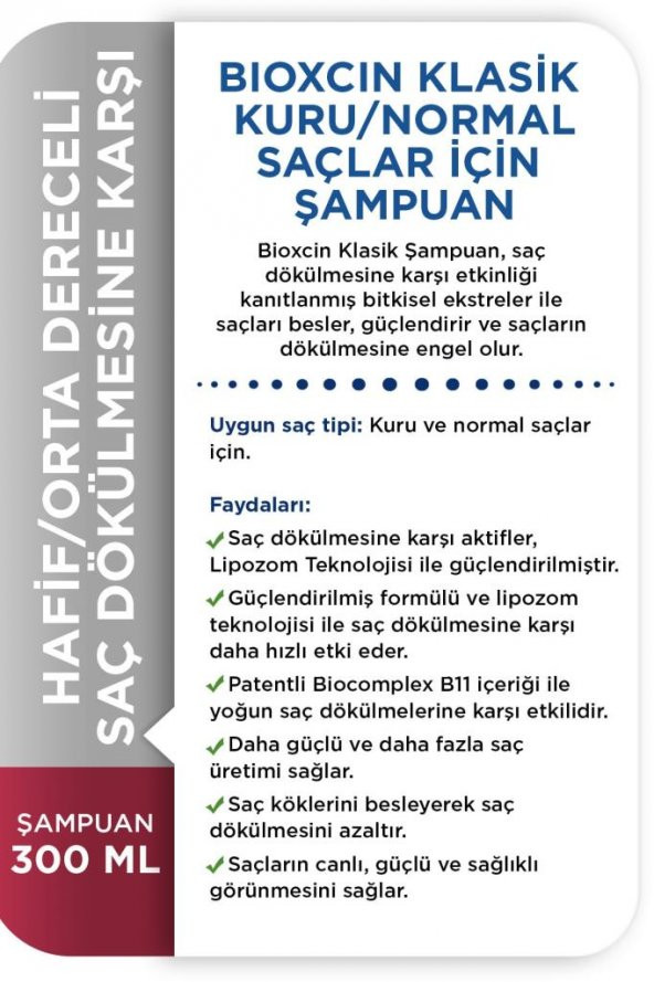 Bioxcin Klasik Kuru Ve Normal Saçlar Için Şampuan 300 ml - 4