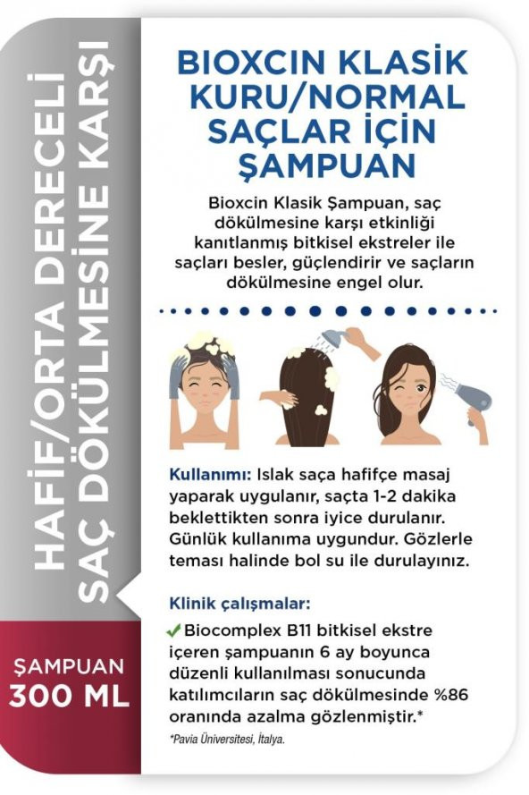 Bioxcin Klasik Kuru Ve Normal Saçlar Için Şampuan 300 ml - 5