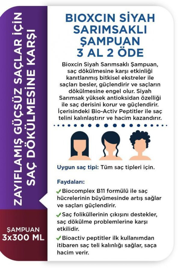Bioxcin Saç Dökülmesine Karşı Siyah Sarımsak Şampuan 3 Al 2 Öde - 2