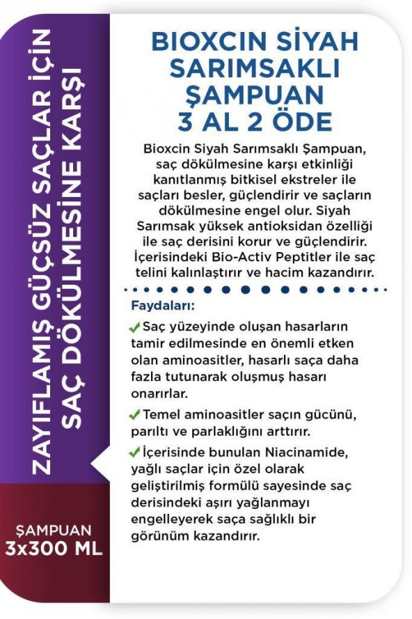 Bioxcin Saç Dökülmesine Karşı Siyah Sarımsak Şampuan 3 Al 2 Öde - 3