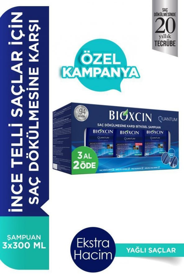 Bioxcin Quantum Yağlı Saçlar İçin Saç Dökülmesini Önleyici Şampuan 3 X 300 Ml