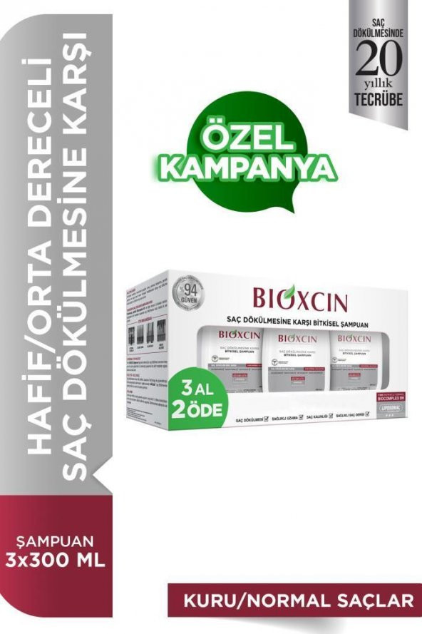 Bioxcin Klasik Kuru Ve Normal Saç Dökülmesine Karşı Şampuan 3 X 300 Ml