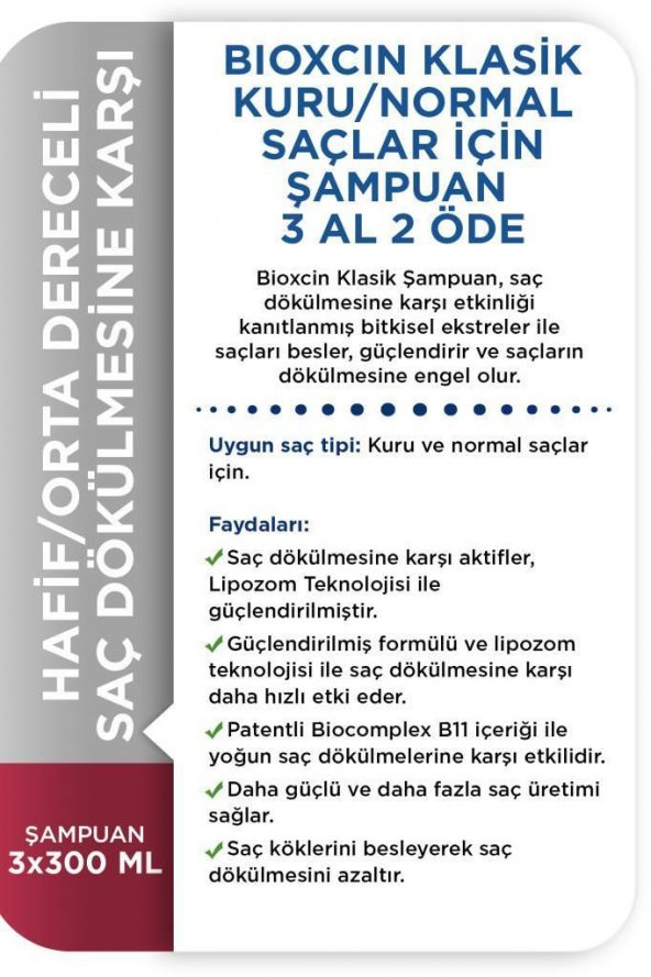Bioxcin Klasik Kuru Ve Normal Saç Dökülmesine Karşı Şampuan 3 X 300 Ml - 3