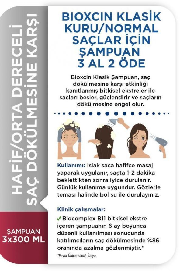 Bioxcin Klasik Kuru Ve Normal Saç Dökülmesine Karşı Şampuan 3 X 300 Ml - 4