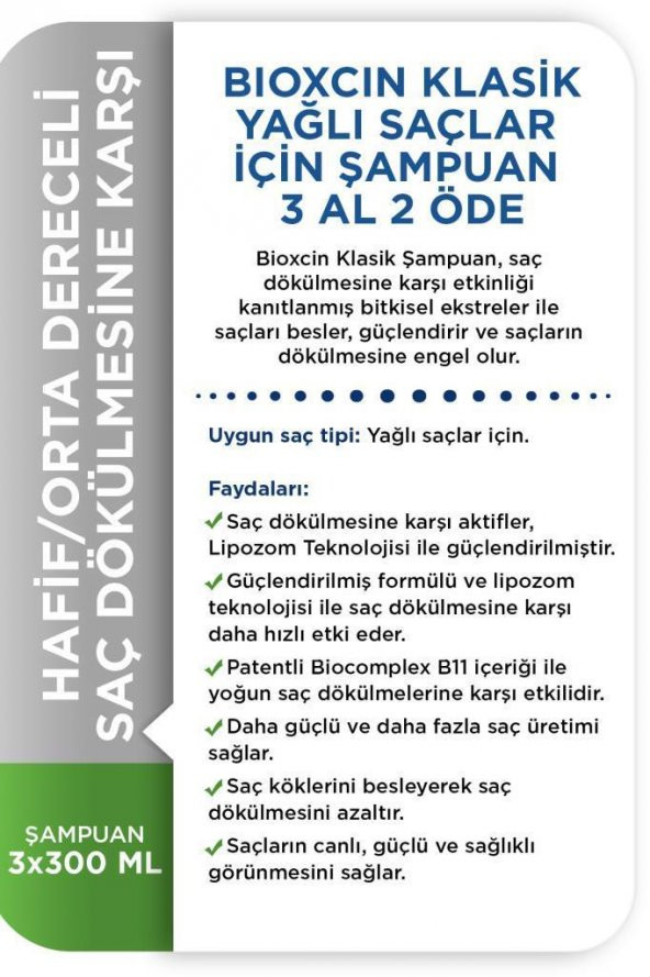 Bioxcin Klasik Yağlı Saçlar için Saç Dökülmesine Karşı Bitkisel Şampuan 3 x 300 ML - 3