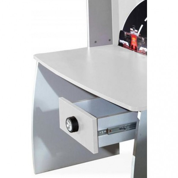 Setay Çalışma Masası, Formula Çocuk Odası - Arabalı Yatak Uyumlu Çalışma Masası, Beyaz - 2