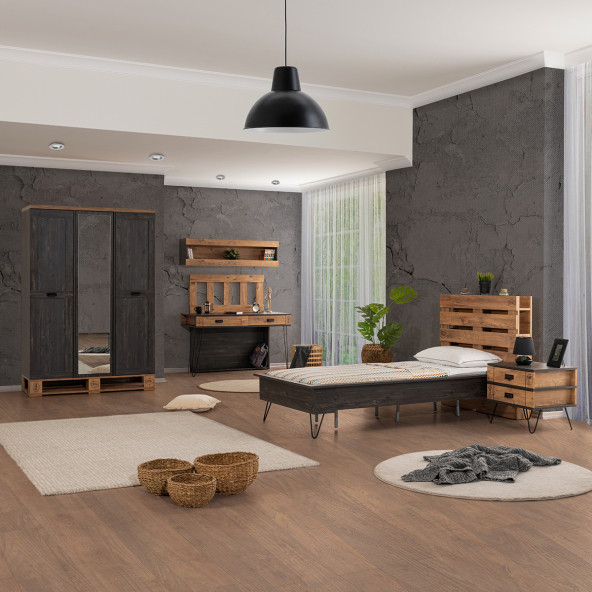 Setay Genç Odası, Pallet Genç Odası Takımı, Dolap - Karyola - Komodin - Çalışma Masası