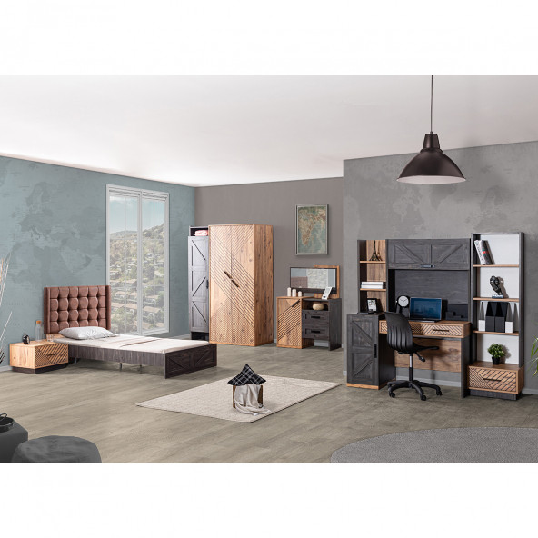 Setay Genç Odası, Elit Genç Odası Takımı - Dolap, Karyola, Komodin, Şifonyer, Çalışma masası, Kitaplık - 5