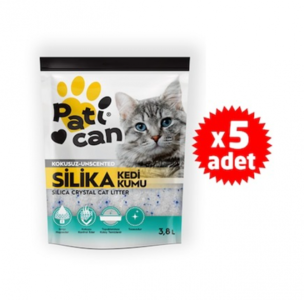 PATİCAN 5 ADET SİLİKA KRİSTAL KEDİ KUMU 3.8 LT