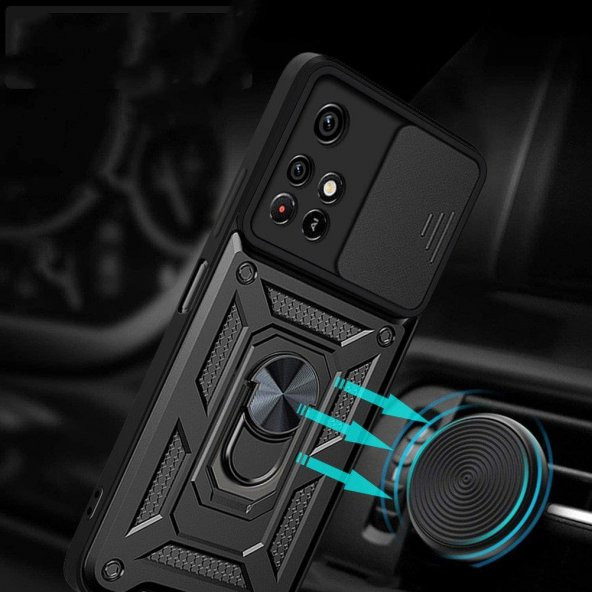 Xiaomi Redmi Note 9 4G Kılıf Kamera Korumalı Sürgülü Yüzüklü Standlı Tank - 2