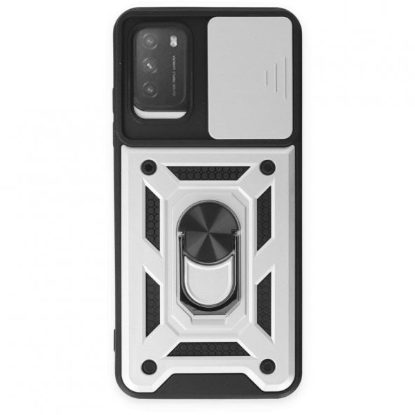 Xiaomi Redmi Note 9 4G Kılıf Kamera Korumalı Sürgülü Yüzüklü Standlı Tank - 5