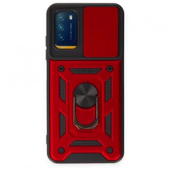 Xiaomi Redmi Note 9 4G Kılıf Kamera Korumalı Sürgülü Yüzüklü Standlı Tank - 6