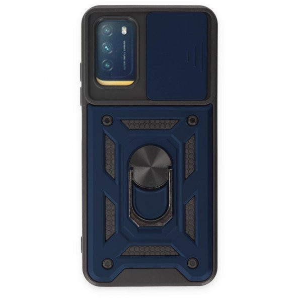 Xiaomi Redmi Note 9 4G Kılıf Kamera Korumalı Sürgülü Yüzüklü Standlı Tank - 7