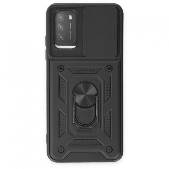 Xiaomi Redmi Note 9 4G Kılıf Kamera Korumalı Sürgülü Yüzüklü Standlı Tank - 8