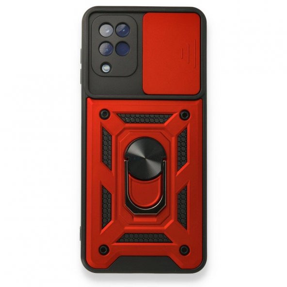 Samsung Galaxy M22 Kılıf Kamera Korumalı Sürgülü Yüzüklü Standlı Tank - 3