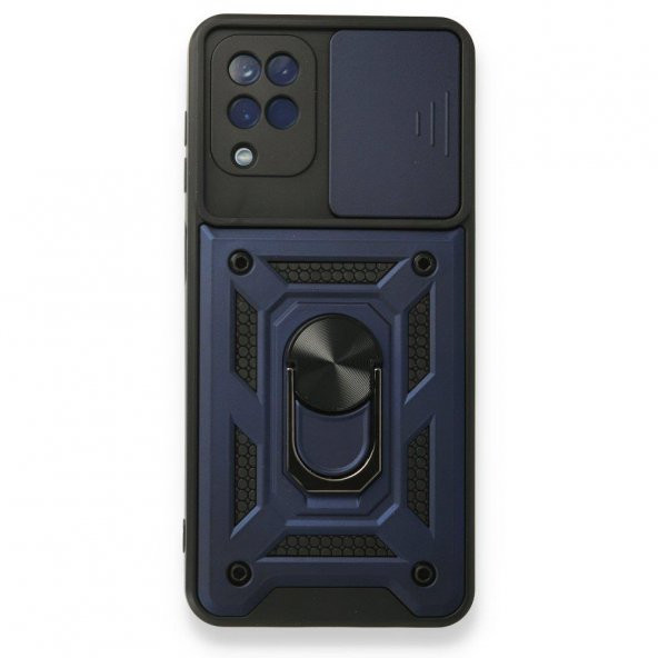 Samsung Galaxy M22 Kılıf Kamera Korumalı Sürgülü Yüzüklü Standlı Tank - 4