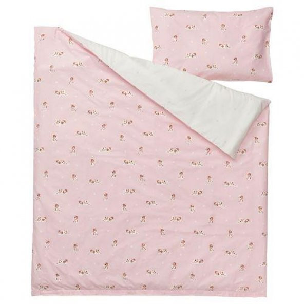 Çift Taraflı Bebek Nevresim Takımı MeridyenDukkan Pembe Renk Köpek Temalı 110x125/35x55 cm - 5