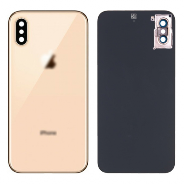 Kadrioğlu İPhone XS Arka Pil Kapağı Full Kamera Lensli Gold